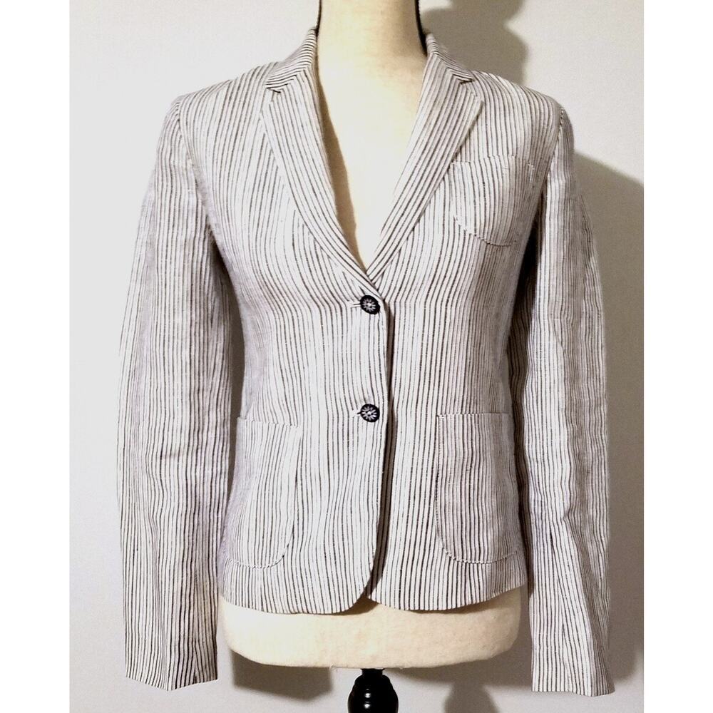 WOMEN'S CARTONNIER ANTHROPOLOGIE Jacket NAVY/WHITE LINEN BLAZER LINED SZ 0 NWOT
